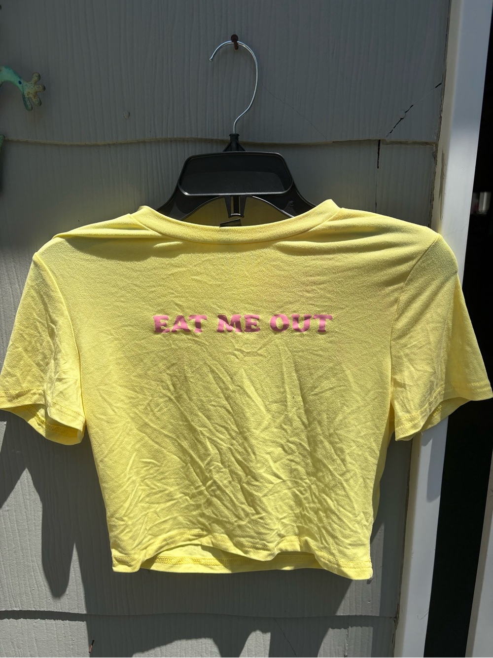 SHEIN Yellow Cropped Tee “EAT ME OUT”